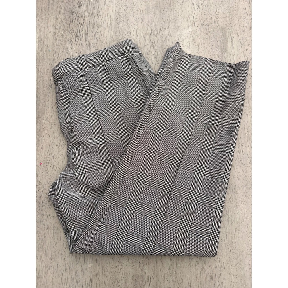J.Crew Glen Plaid Wool Blend Straight Leg Trousers Black White 04694 Womens 8